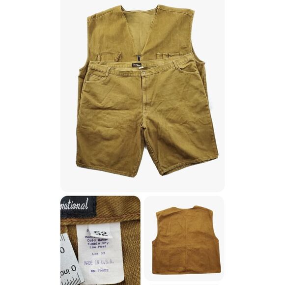Vtg Greystone Hunting Vest Mens 52 Denim Brown Big Tall Gorpcore USA Made 90s - Picture 11 of 11